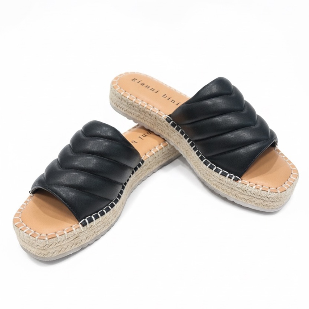 Gianni Bini Black Quilted Slide Espadrille Sandals